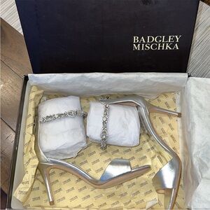 Badgley Mischka Metallic Silver Pumps with Crystal Accents